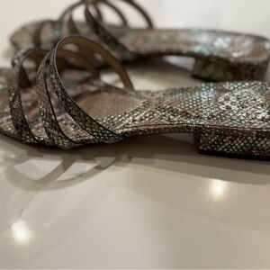 Vince Camuto Snakeskin Patterned Sandals in Brown and Green
